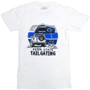white short sleeve t-shirt with Penn State Tailgating graphic